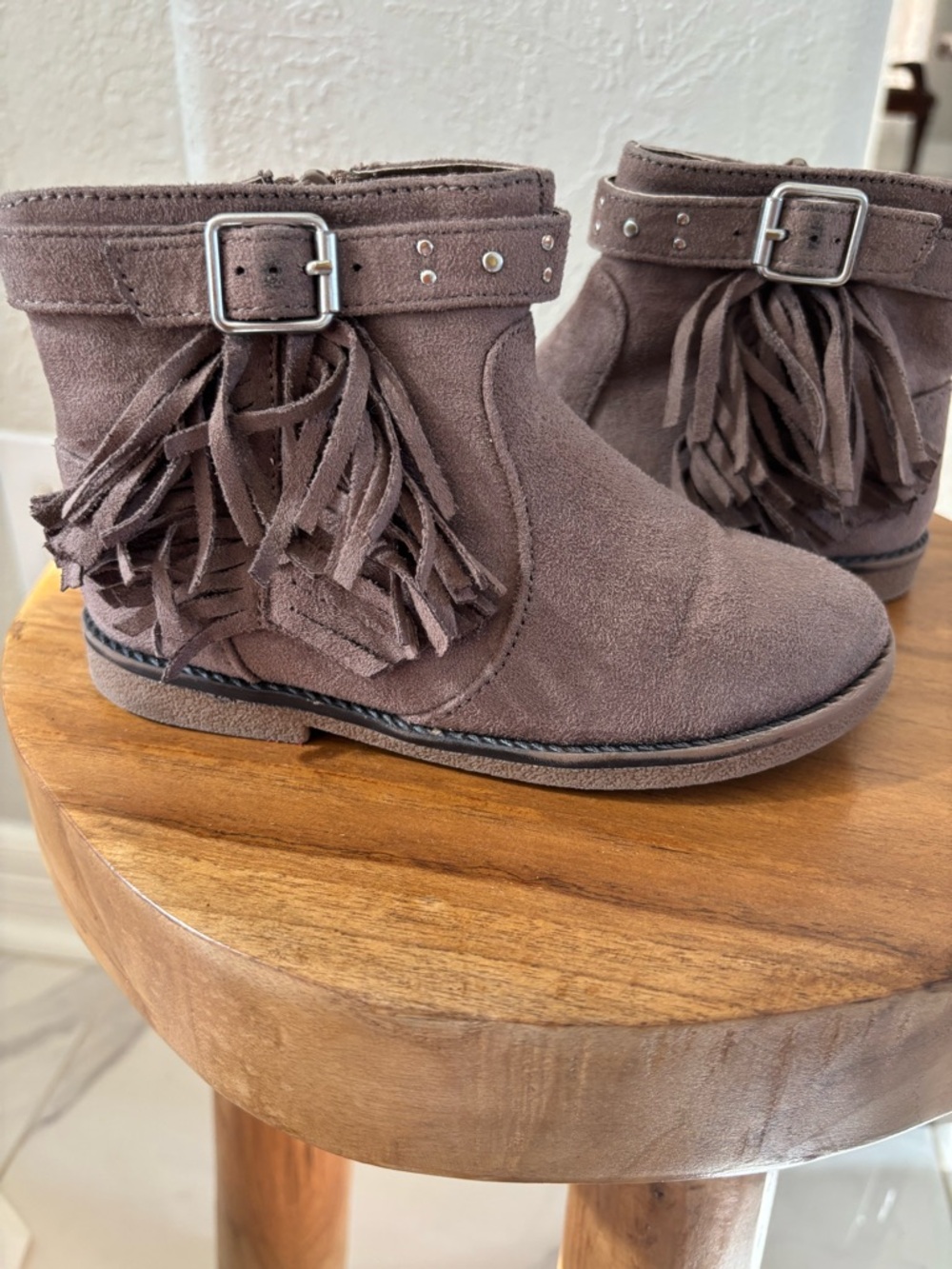 The Children's Place Brown Fringe Suede Toddler Boots buckle strap